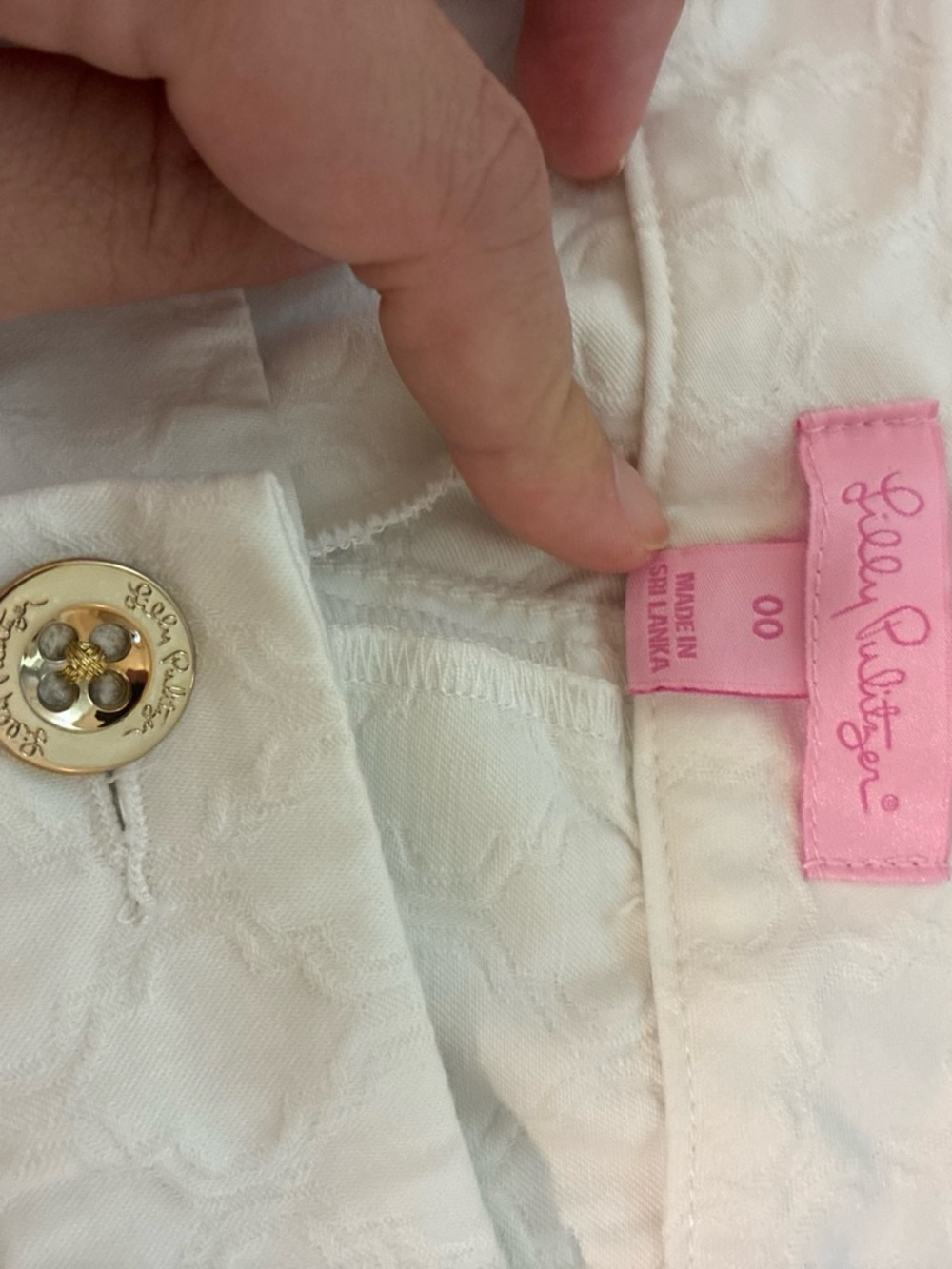 Lilly Pulitzer White Quilted Cotton Bermuda Shorts with Gold Button